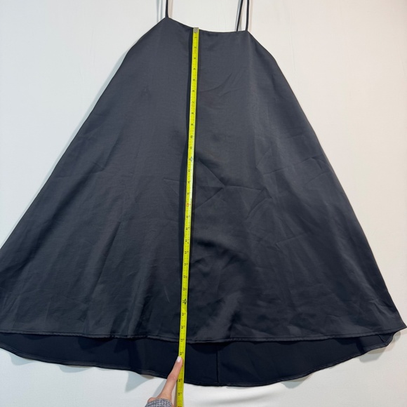 Black Satin Swing Slip Dress Women S M Minimalist Cocktail Party Elegant Evening - Picture 7 of 9